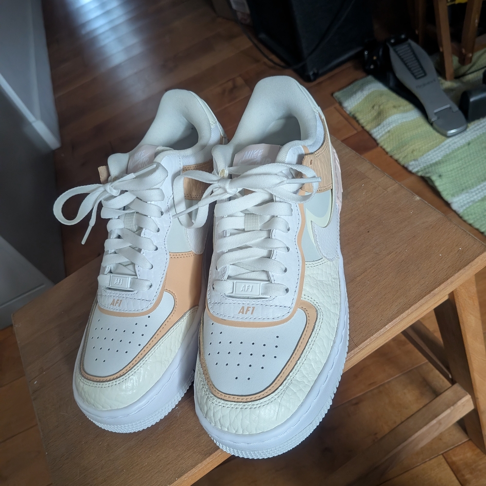 Nike Air Force 1 White and Tan Sneakers